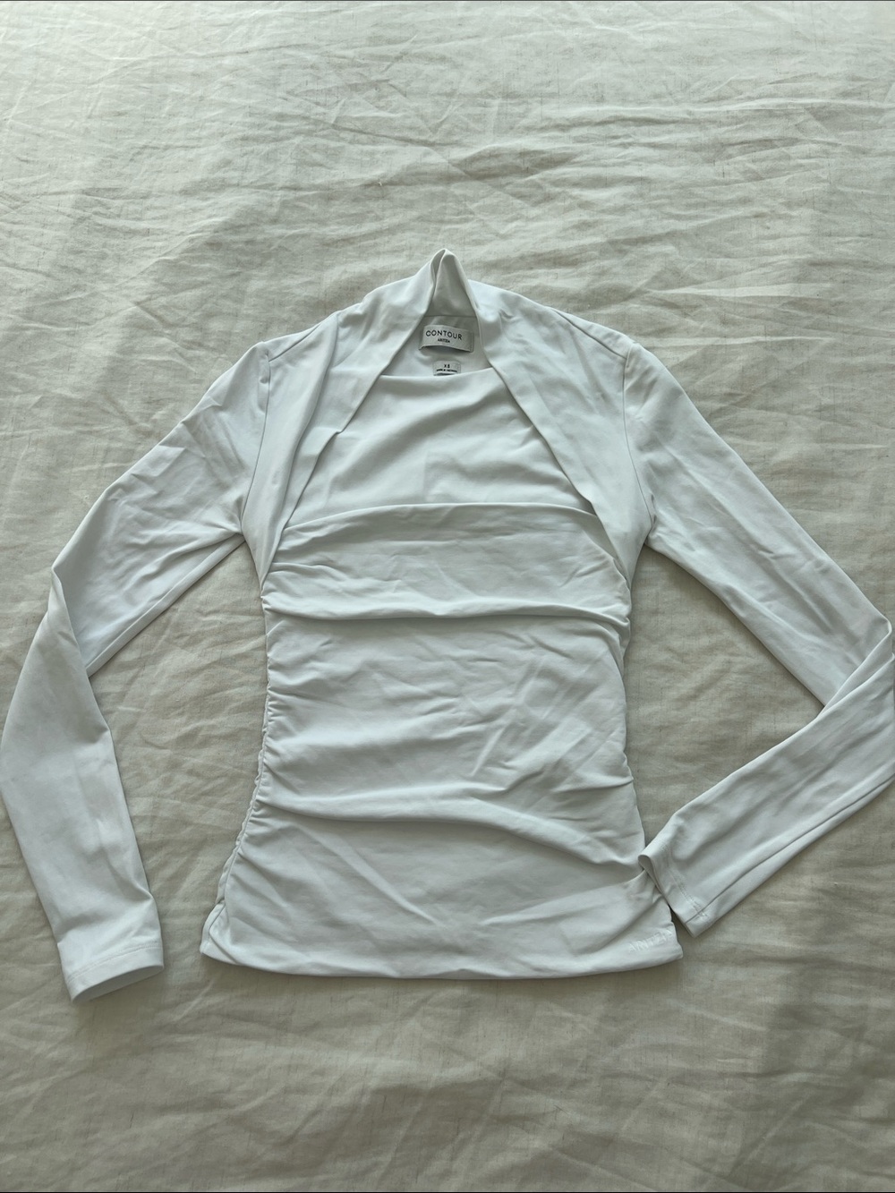 Aritzia White Long-Sleeve Ruched Side Top